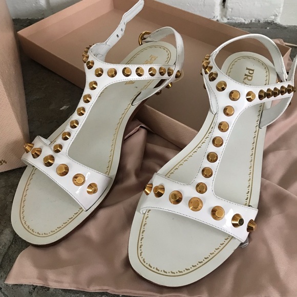 Prada studded gladiator Sandals white size 38.5 - Picture 6 of 7